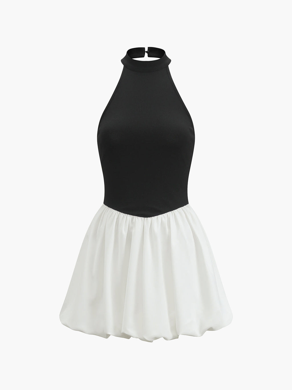 Two-Tone Halter Puff Short Dress for Cocktail Parties