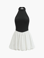 Two-Tone Halter Puff Short Dress for Cocktail Parties