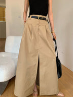 Oversized Cotton Split Maxi Skirt Without Belt for Women Summer Casual