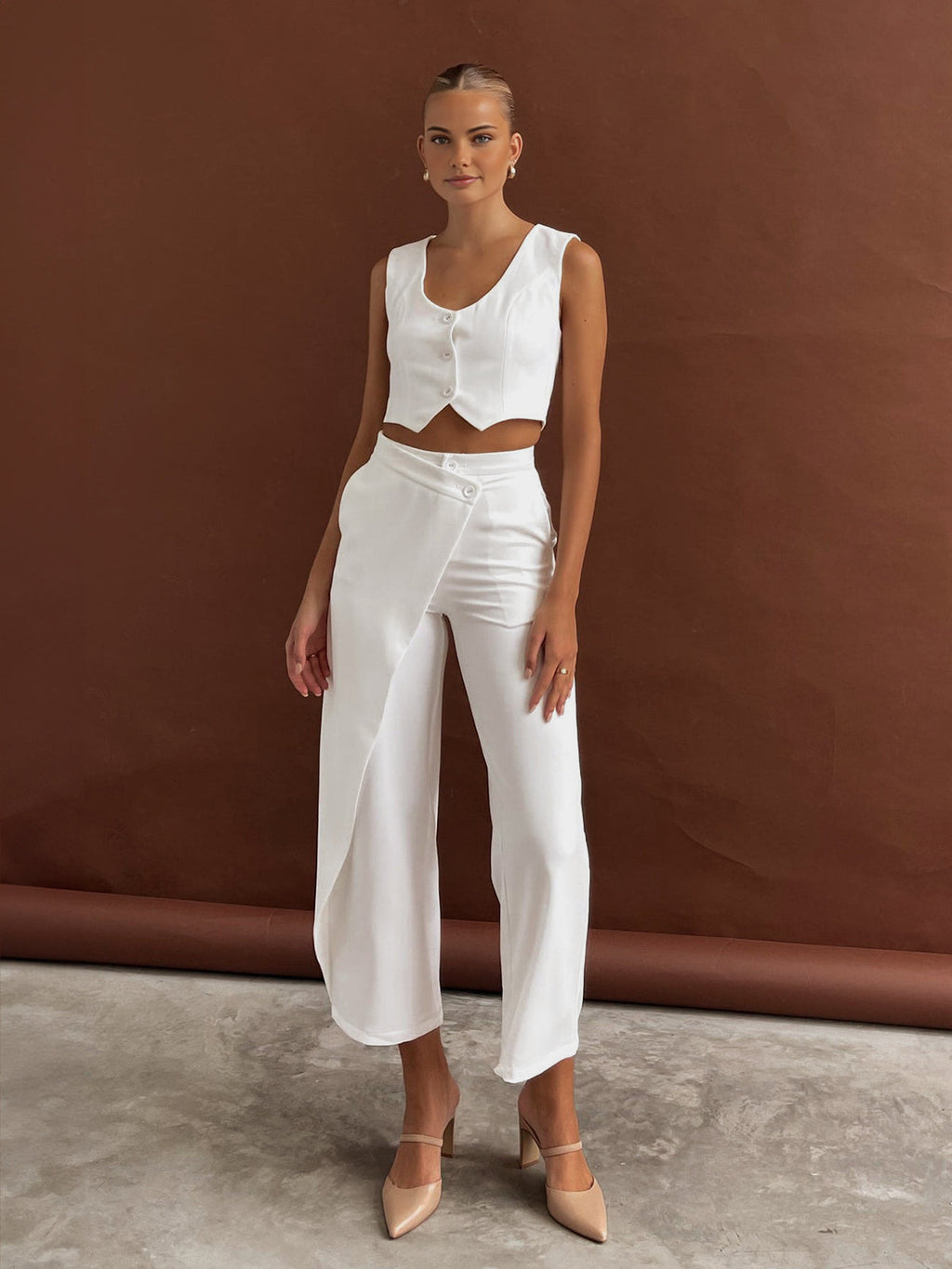 Solid Asymmetrical Straight Leg Pants Set for Women Casual Wear