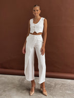 Solid Asymmetrical Straight Leg Pants Set for Women Casual Wear
