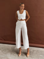 Solid Asymmetrical Straight Leg Pants Set for Women Casual Wear