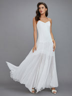 Semi-Sheer Pleated High-Low Maxi Dress for Women Elegant Evening Wear