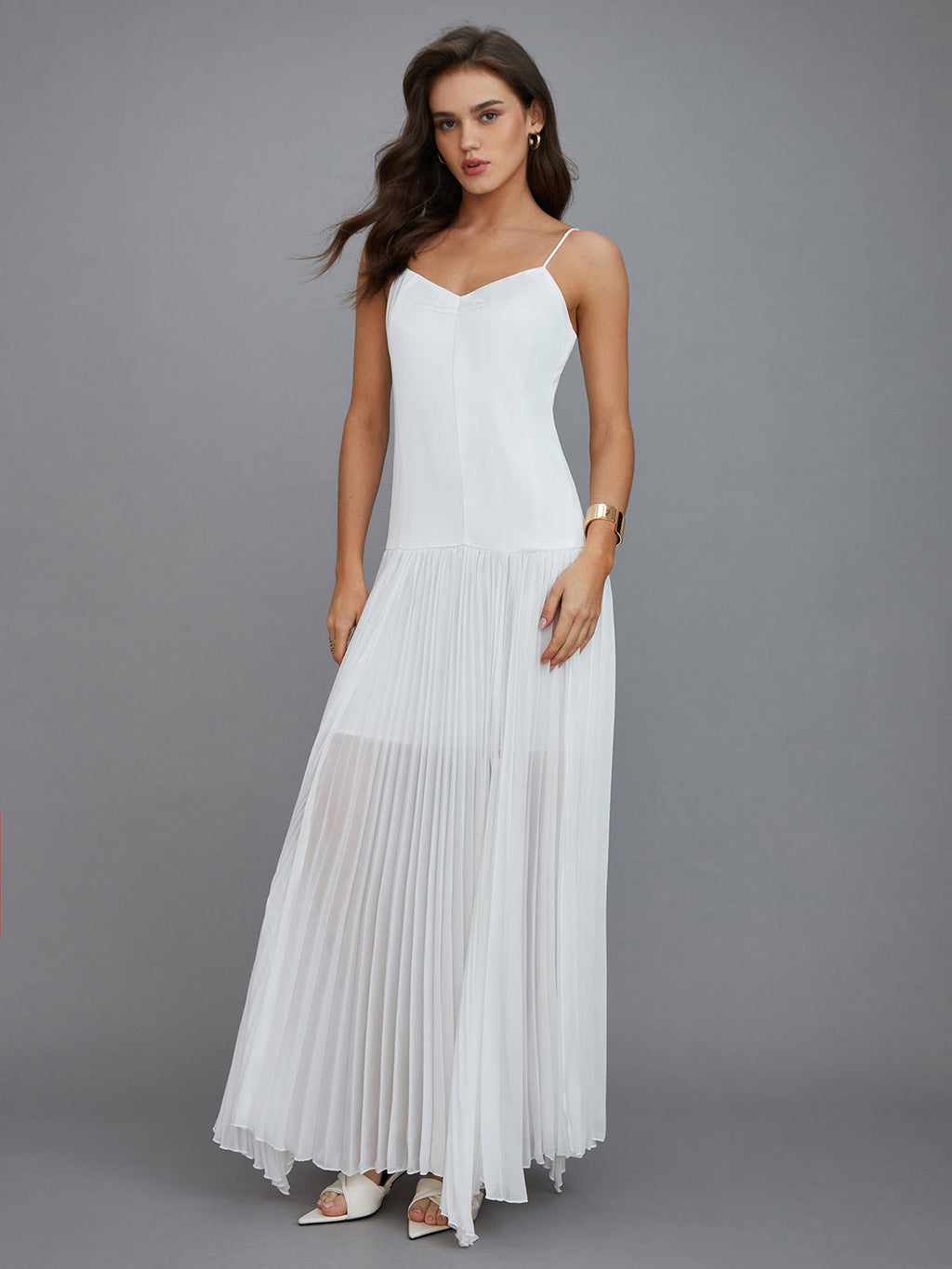 Semi-Sheer Pleated High-Low Maxi Dress for Women Elegant Evening Wear