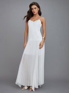 Semi-Sheer Pleated High-Low Maxi Dress for Women Elegant Evening Wear