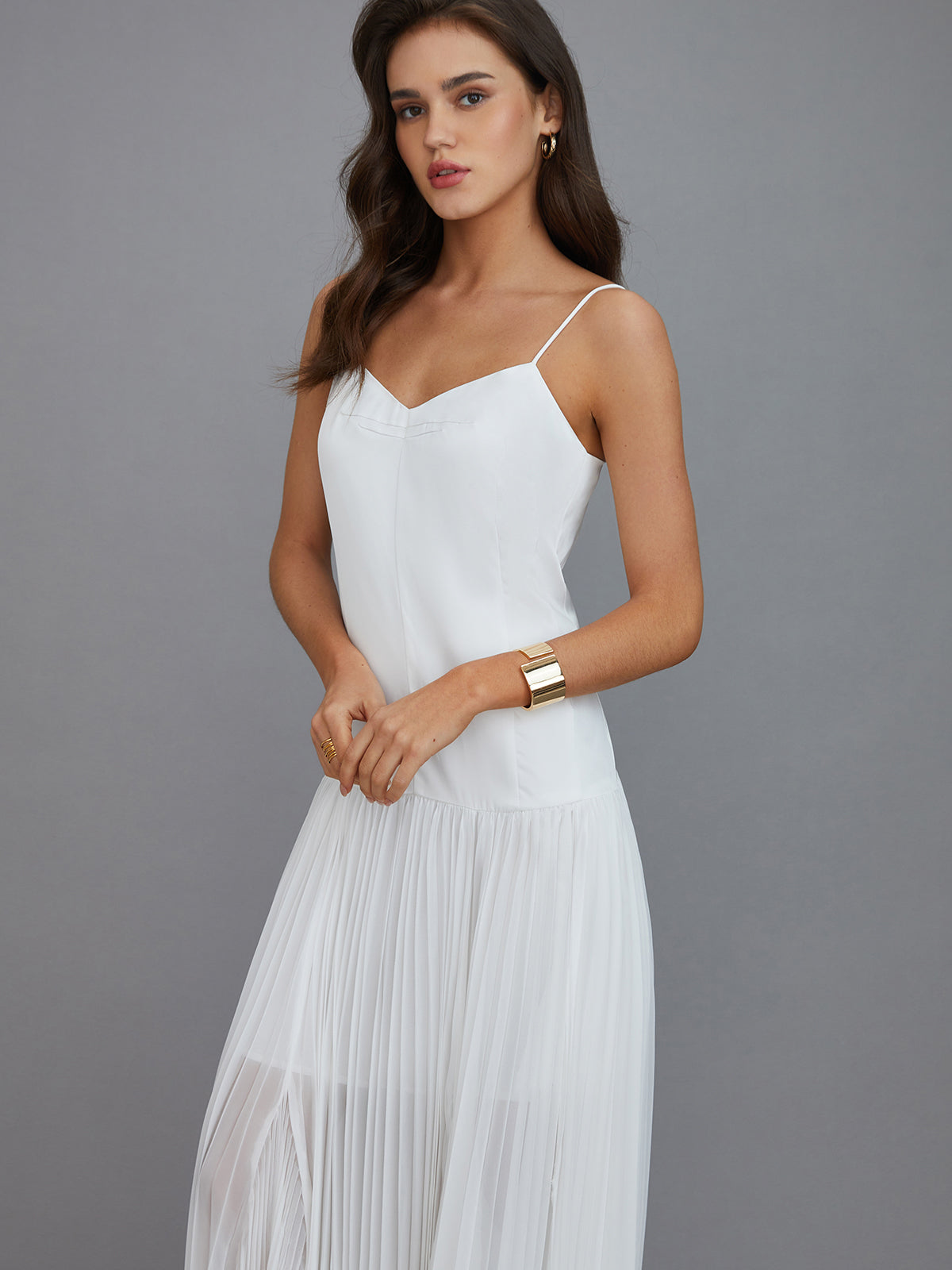 Semi-Sheer Pleated High-Low Maxi Dress for Women Elegant Evening Wear