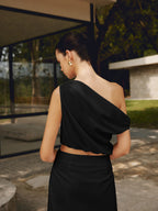 Cotton & Linen One Shoulder Off T-Shirt Casual Summer Style