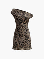 Asymmetric Collar Printed Short Dress for Casual Summer Wear
