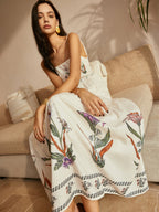 Backless Pleated Floral Dress for Summer Weddings and Garden Parties