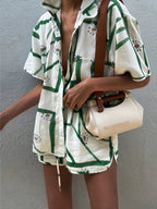 Print Drawstring Shorts Set Comfortable Lightweight Summer Loungewear
