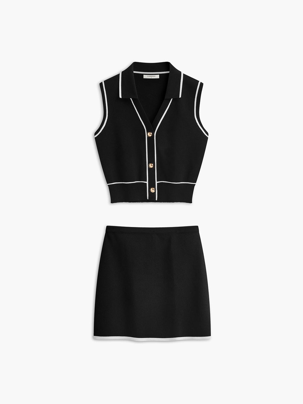 Button Front Contrast Binding Sleeveless Skirt Set | Summer Casual Women's Outfit