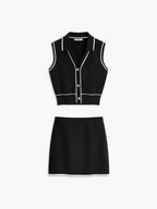 Button Front Contrast Binding Sleeveless Skirt Set | Summer Casual Women's Outfit