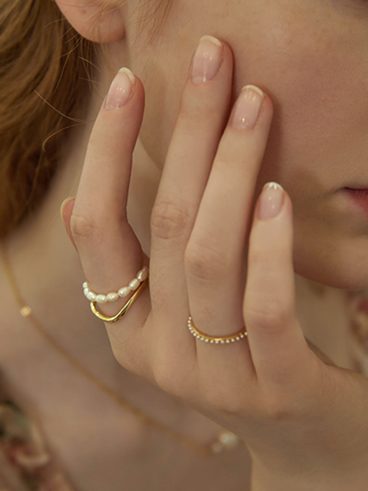 Double Layer Pearl Ring, Elegant Adjustable Women's Statement Jewelry