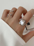 1pc Minimalist Full Moon Pearl Ring, Elegant Adjustable Wedding Jewelry