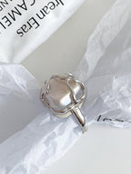 1pc Minimalist Full Moon Pearl Ring, Elegant Adjustable Wedding Jewelry