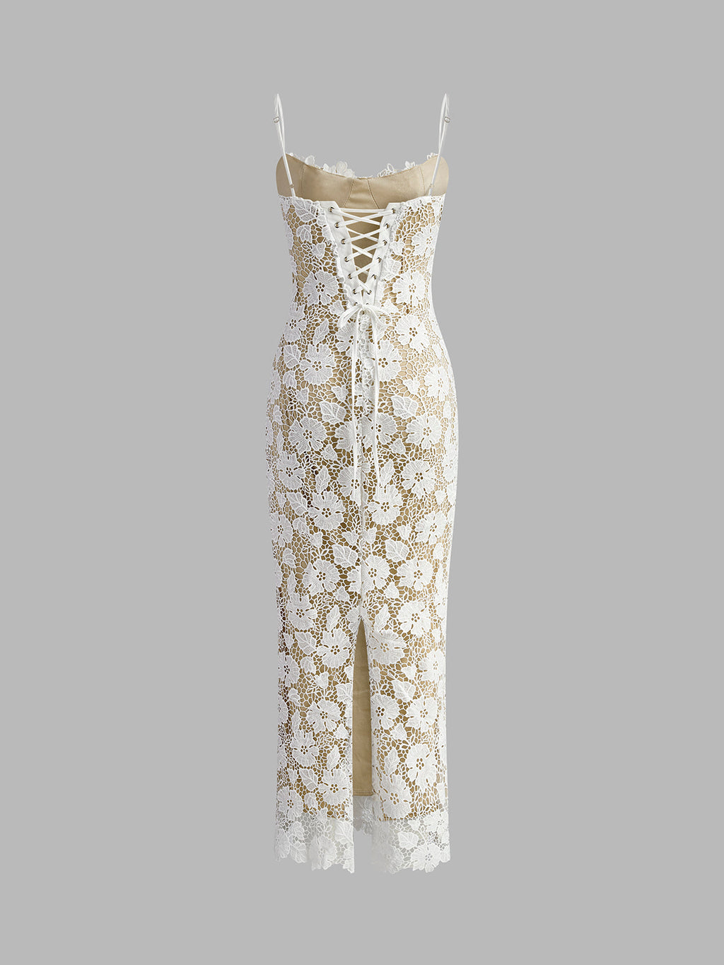 Semi-Sheer Double Layer Lace Cami Dress with Adjustable Straps