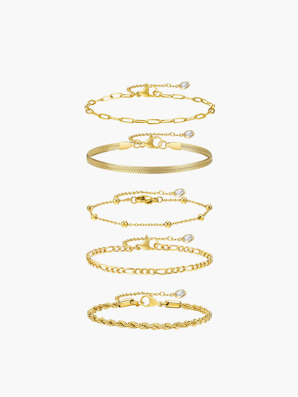 5pcs Geometric Golden Chain Bracelet Set Adjustable Fashion Jewelry