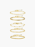 5pcs Geometric Golden Chain Bracelet Set Adjustable Fashion Jewelry