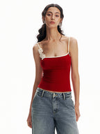 Floral Contrast Trim Bodycon Cami Top with Adjustable Straps