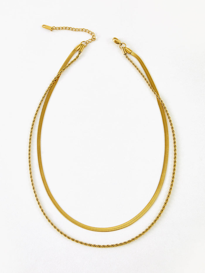 Double-Layer Snake & Twist Chain Necklace, Durable Stainless Steel, Unisex Design