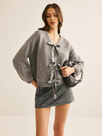 V-Neck Bow Knotted Cardigan for Women Casual Style