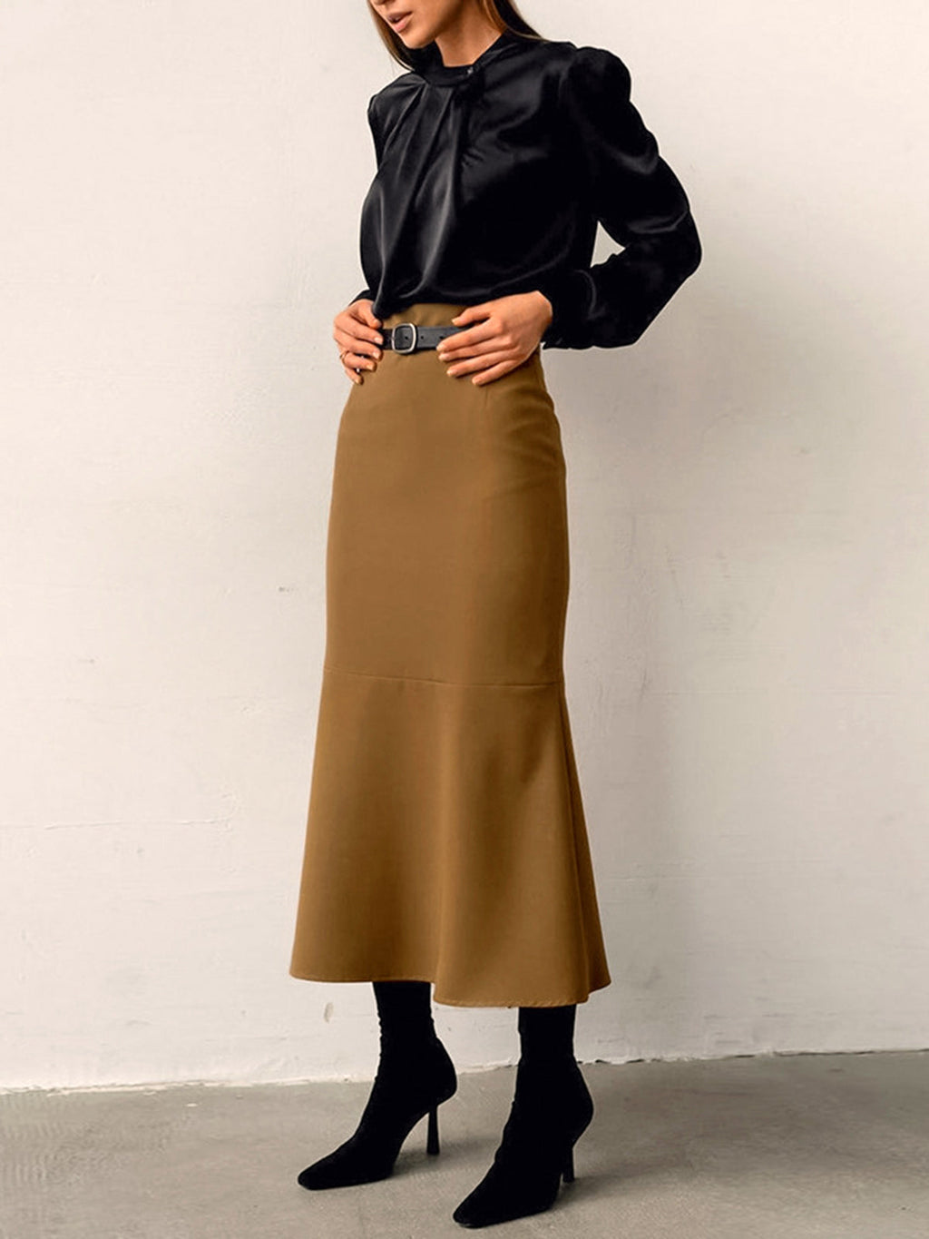"Minimalist Plain Maxi Skirt Without Belt For Women Casual Wear"