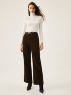Corduroy Wide Leg Pocket Pants with Elastic Waistband
