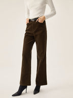 Corduroy Wide Leg Pocket Pants with Elastic Waistband