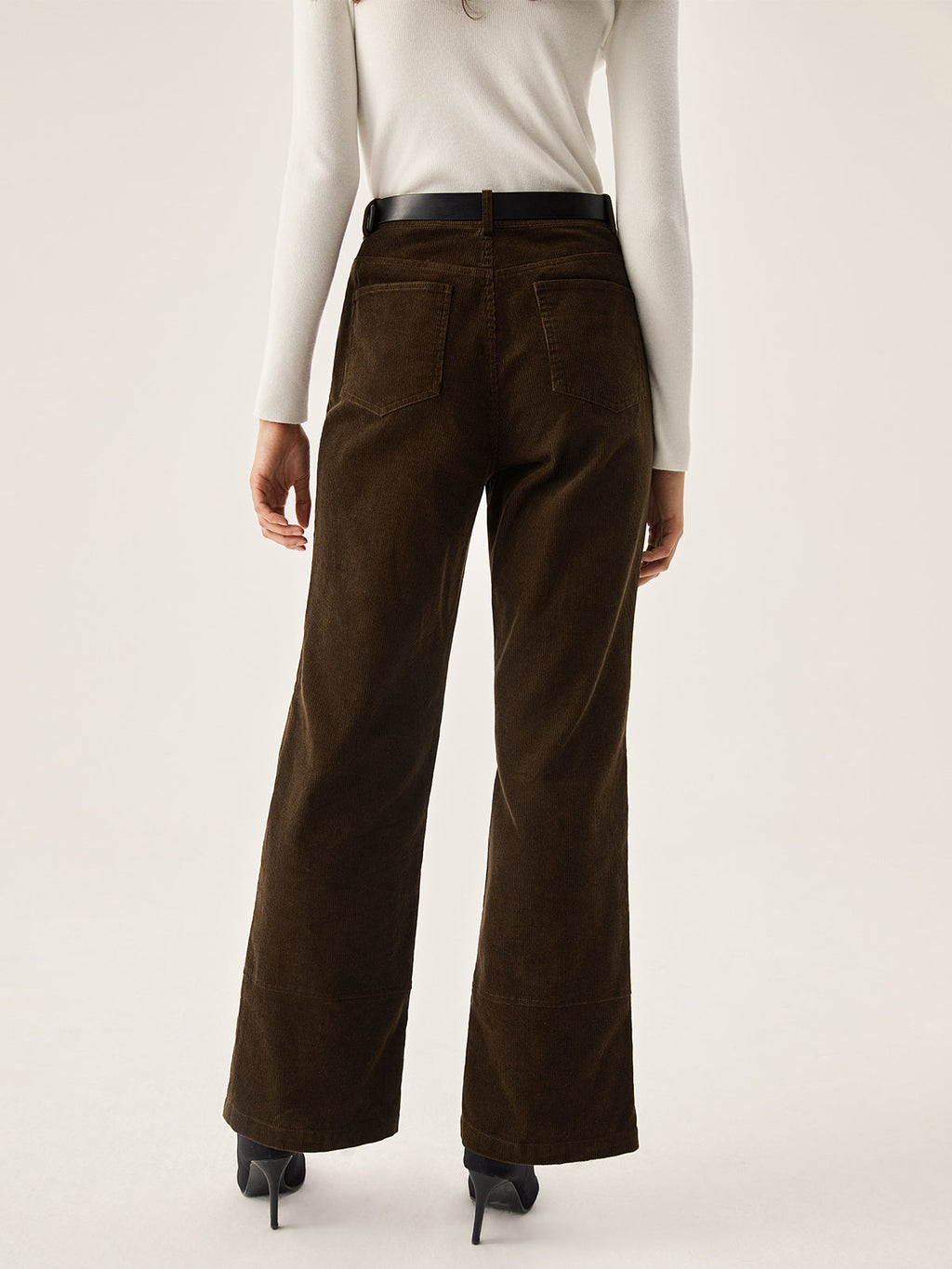 Corduroy Wide Leg Pocket Pants with Elastic Waistband