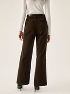 Corduroy Wide Leg Pocket Pants with Elastic Waistband