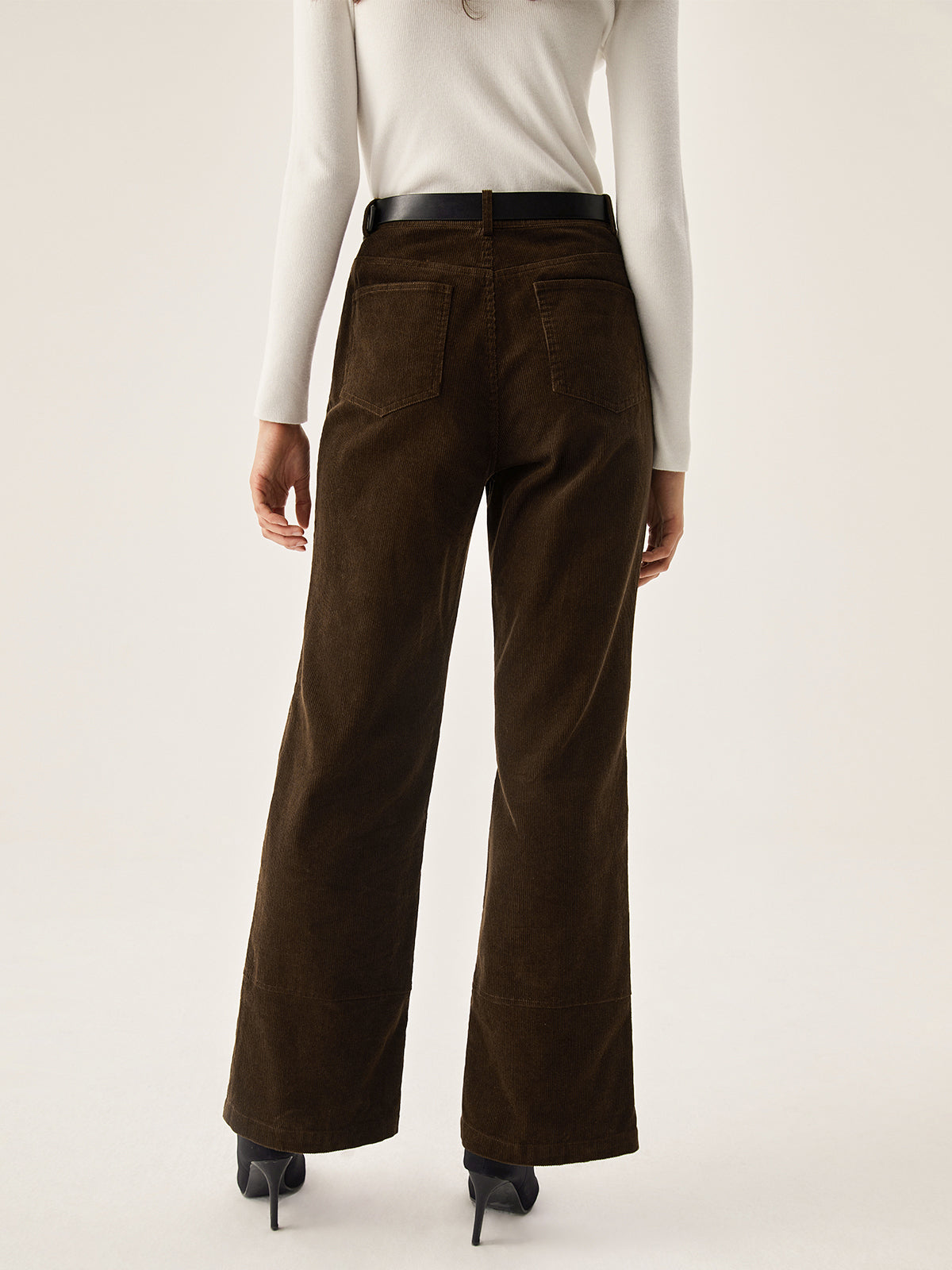 Corduroy Wide Leg Pocket Pants with Elastic Waistband