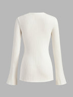 Golden Button Split Knit Top Cozy Long Sleeve Casual Wear