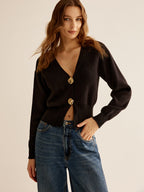 Ribbed V-Neck Cinched Cardigan Sweater for Women