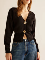 Ribbed V-Neck Cinched Cardigan Sweater for Women