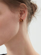 Vintage Dripped Glaze Knotted Hoop Stud Earrings, Handmade Ceramic Statement Piece