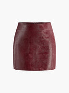Faux Leather Textured Mini Skirt with High Waist Fit