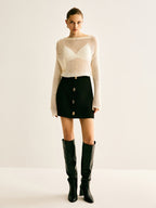 Metal-Decor Zipper Mini Skirt Trendy High-Waist Party Apparel