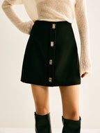Metal-Decor Zipper Mini Skirt Trendy High-Waist Party Apparel