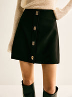 Metal-Decor Zipper Mini Skirt Trendy High-Waist Party Apparel