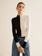 Wool-Blend Two Tone Skinny Knit Top for Women’s Fashion