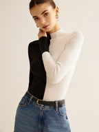 Wool-Blend Two Tone Skinny Knit Top for Women’s Fashion