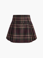 Checked Zipper Mini Skirt with High Waist Design
