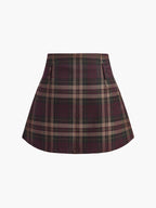 Checked Zipper Mini Skirt with High Waist Design