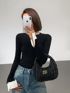 Ribbed Contrast Cuff Sweater Cozy Warm Winter Knit