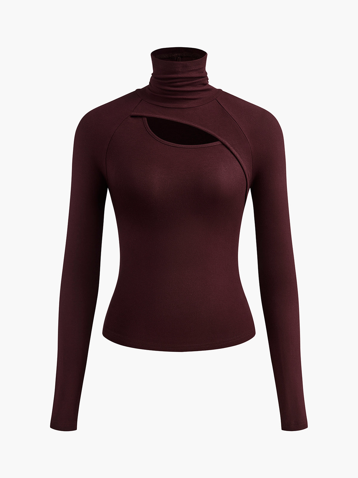 Asymmetric Cut Out Turtleneck Long Sleeve Slinky Top for Women, Chic Casual Wear