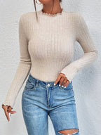Ribbed Lettuce Trim Slim Bodysuit for Women Casual Essential