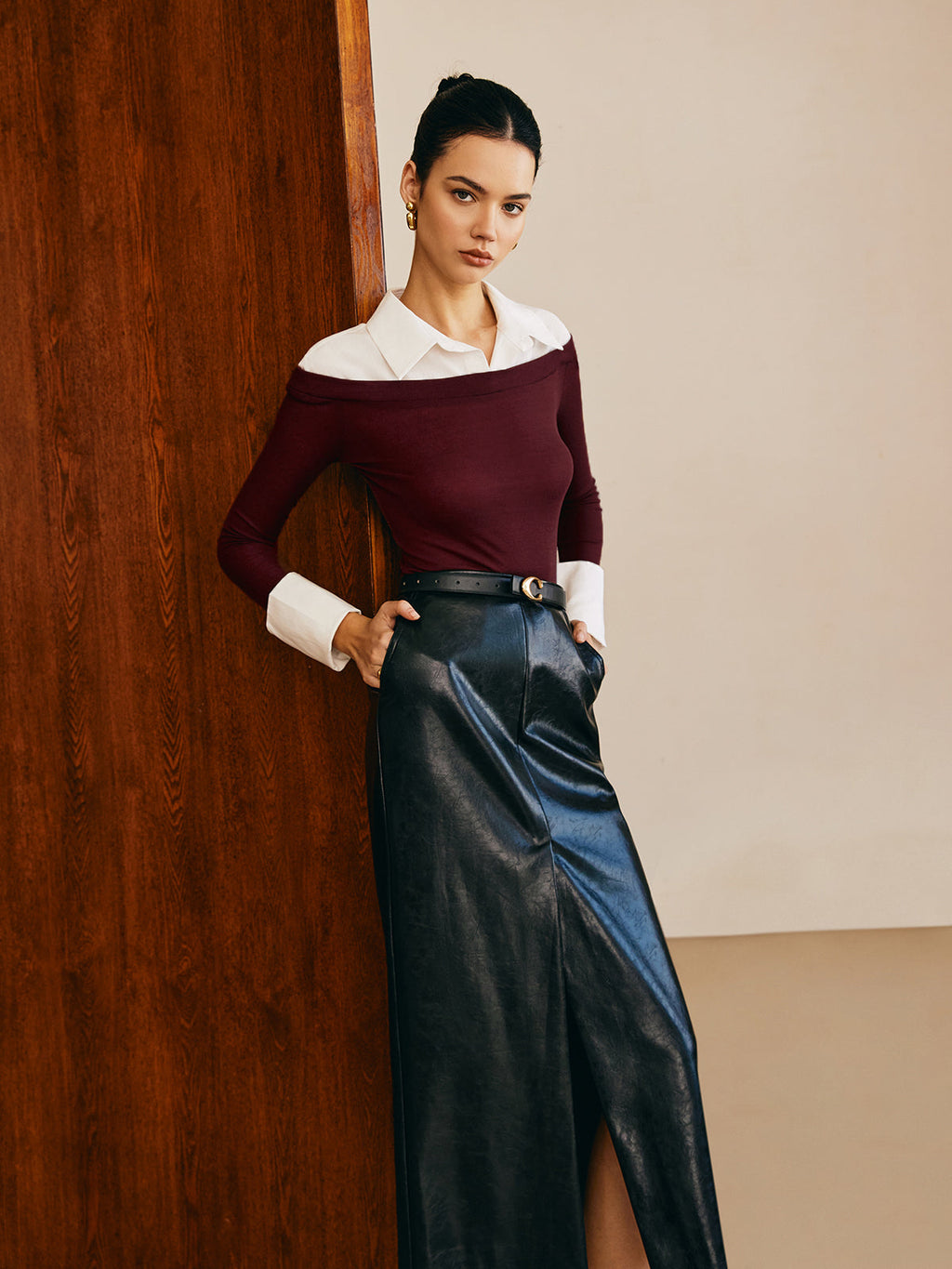 Semi-Sheer Panel Jersey Slim Top Versatile Lightweight Breathable Fabric