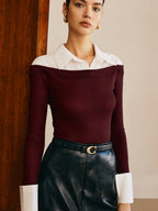 Semi-Sheer Panel Jersey Slim Top Versatile Lightweight Breathable Fabric