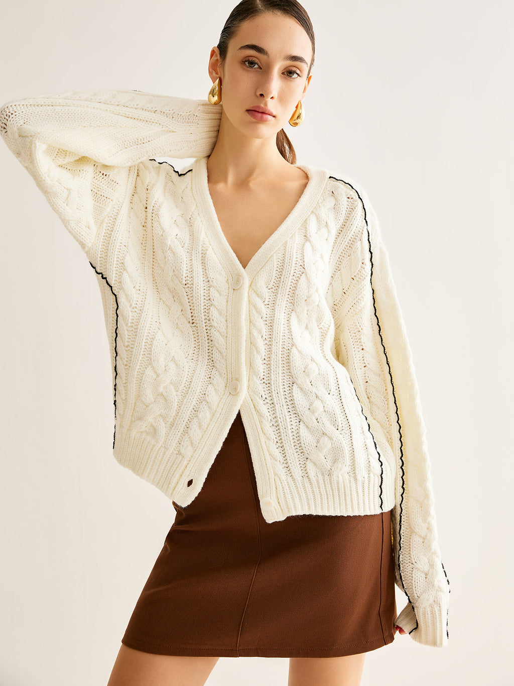 Contrast Binding Button Cardigan for Women Lightweight Layer
