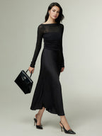 Straight Neck Sheer Panel Jersey Top Lightweight Fashion Essential